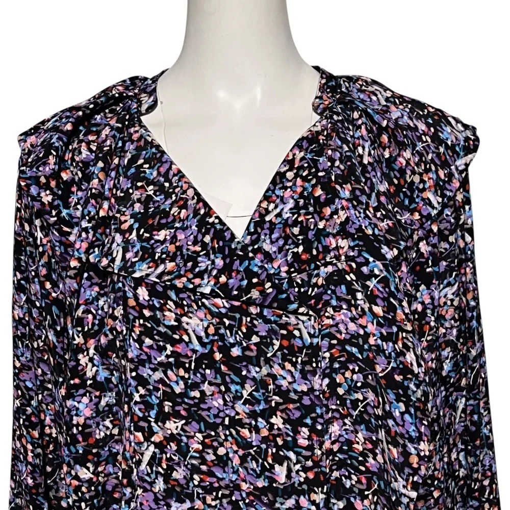 Joie Raquel Ditsy Floral Blouse Size M Black Caviar Multi V-Neck Viscose Ruffle